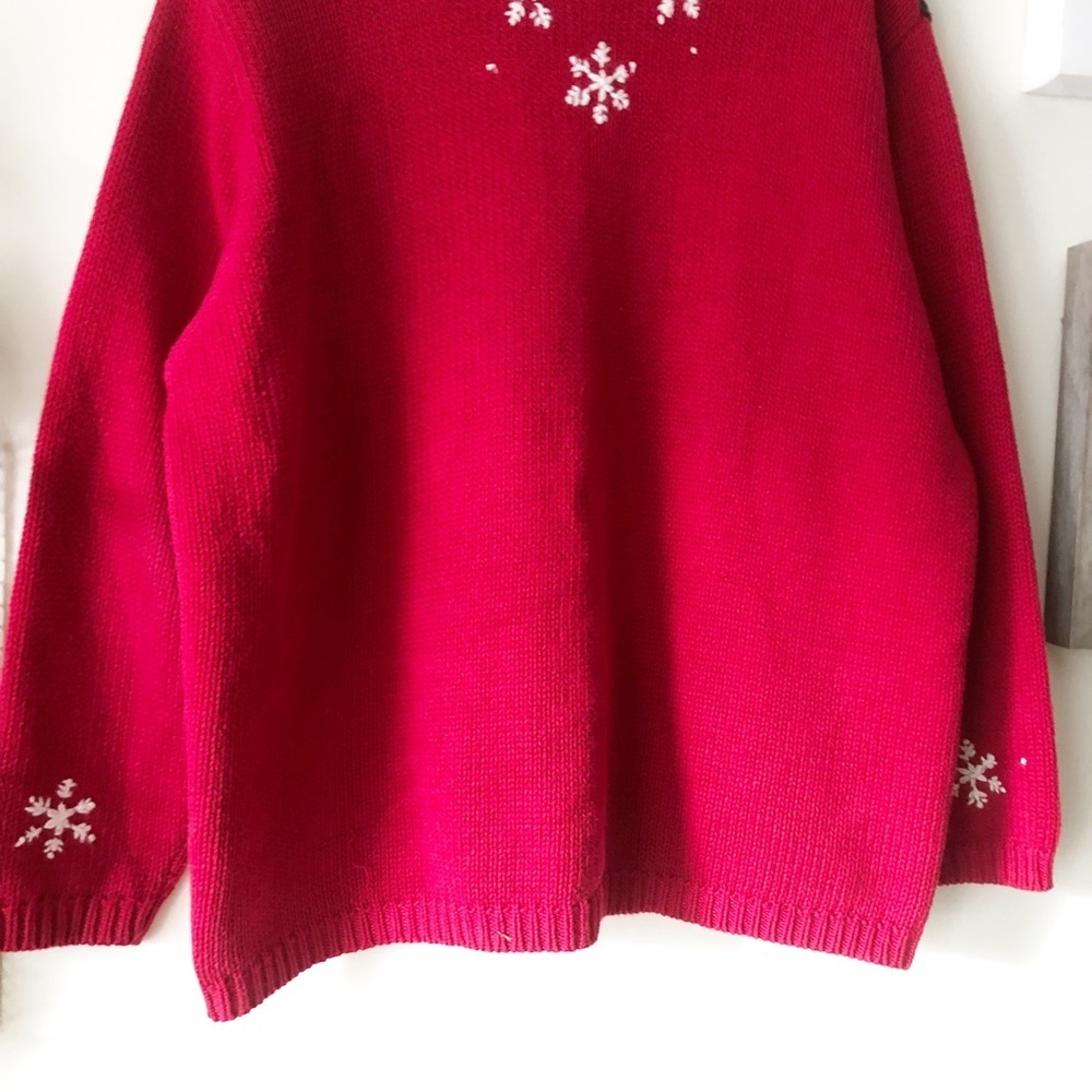 Vintage Croft Barrow Red Winter Patchwork Cardinal Snowflake Full Zip Sweater XL - Picture 7 of 14